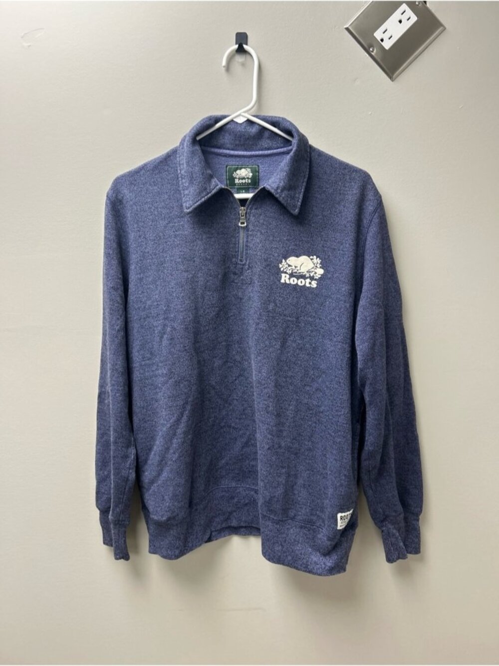 Roots Women’s Original Blue Salt & Pepper Quarter Zip Sweater